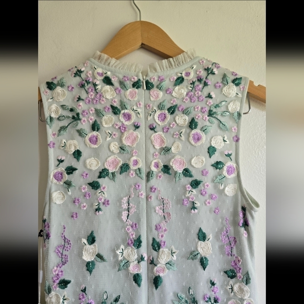 NEW! Mac Duggal, Floral Embroidered Dress in Sage (Mint)/Purple, Size 2 - Picture 4 of 8
